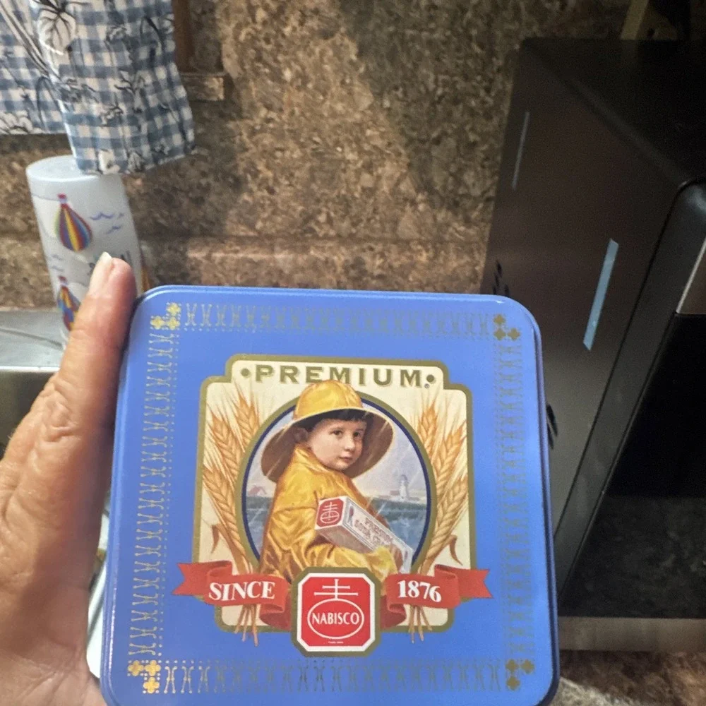 Nabisco Premium Saltine Crackers Collectible Tin Canister Blue/White 1876 Repro